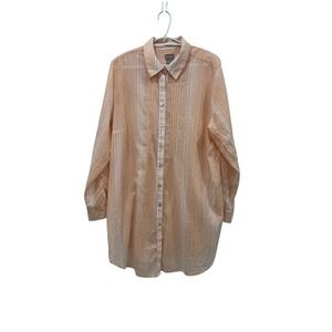 Chico's 100% Cotton Striped Button Down Shirt Size 3 16/18 Peach